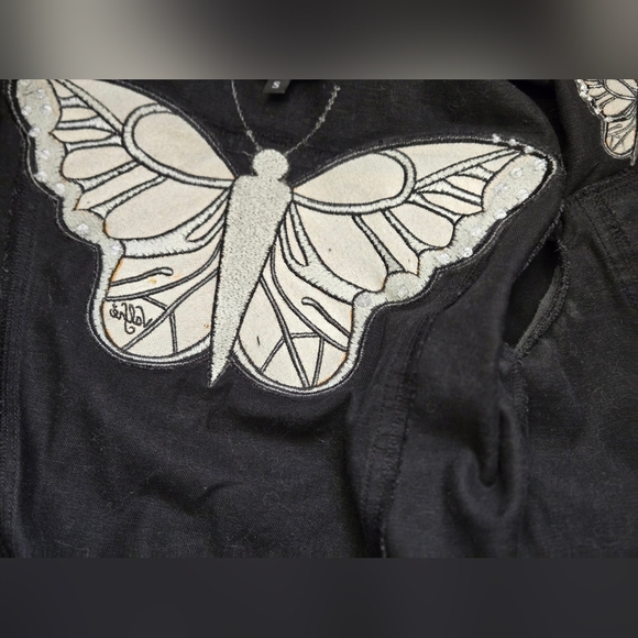 VALFRE Black Denim Jacket with Butterfly Back. Size Small - Picture 14 of 16